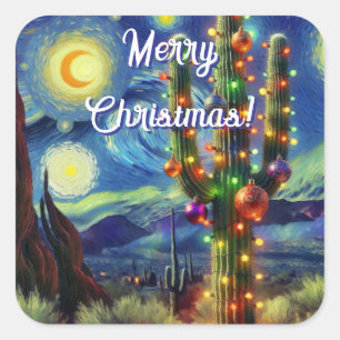 Christmas in the Desert Southwest Saguaro Cactus Square Sticker