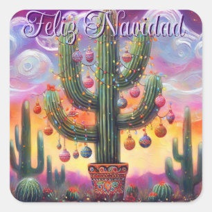 Christmas in the Desert Southwest Saguaro Cactus Square Sticker