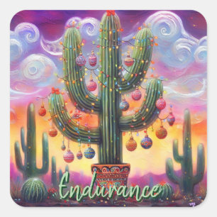 Christmas in the Desert Southwest Saguaro Cactus Square Sticker
