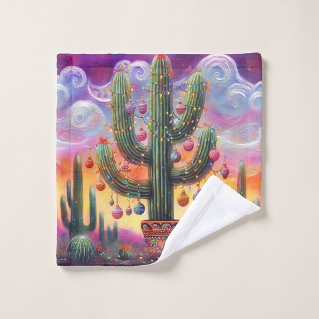 Christmas in the Desert Southwest Saguaro Cactus Wash Cloth (Wash Cloth)