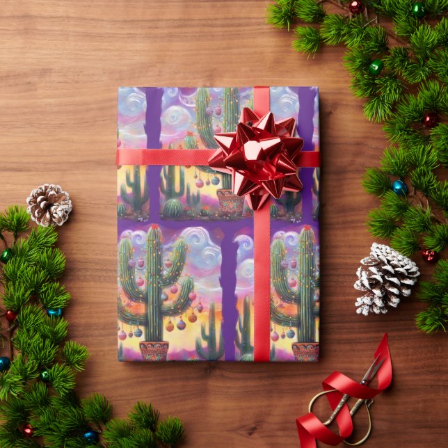 Christmas in the Desert Southwest Saguaro Cactus Wrapping Paper (Holiday Gift)