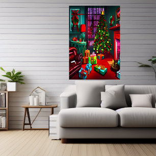 Christmas in the living room   AI Art Poster