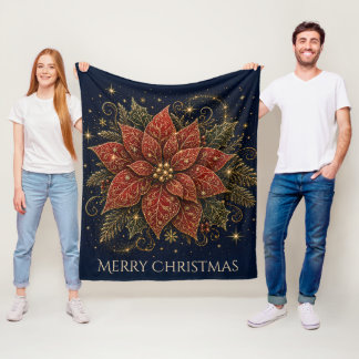 Christmas in the Stars | Poinsettia Fleece Blanket