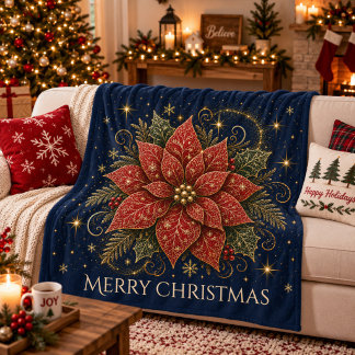 Christmas in the Stars | Poinsettia Fleece Blanket