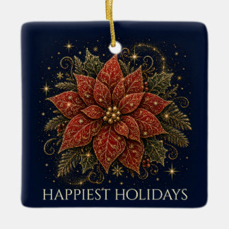 Christmas in the Stars | Poinsettia Photo Ceramic Ornament