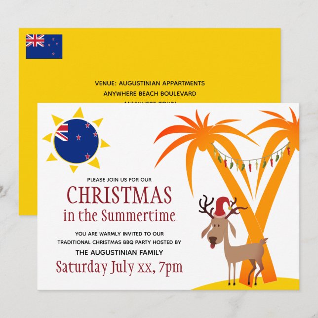CHRISTMAS IN THE SUMMERTIME New Zealand BBQ Invitation (Front/Back)