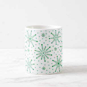 Christmas Inky Snowflake Green and White Coffee Mug