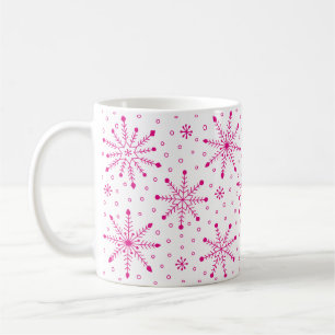 Christmas Inky Snowflake Pink and White Coffee Mug