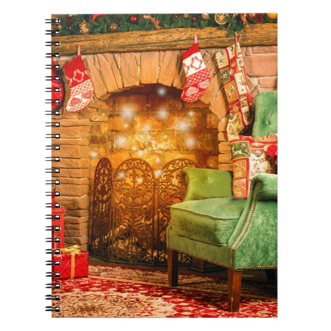 Christmas interior room fireplace, Christmas tree, Notebook (Front)