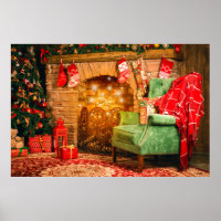 Christmas interior room fireplace, Christmas tree,