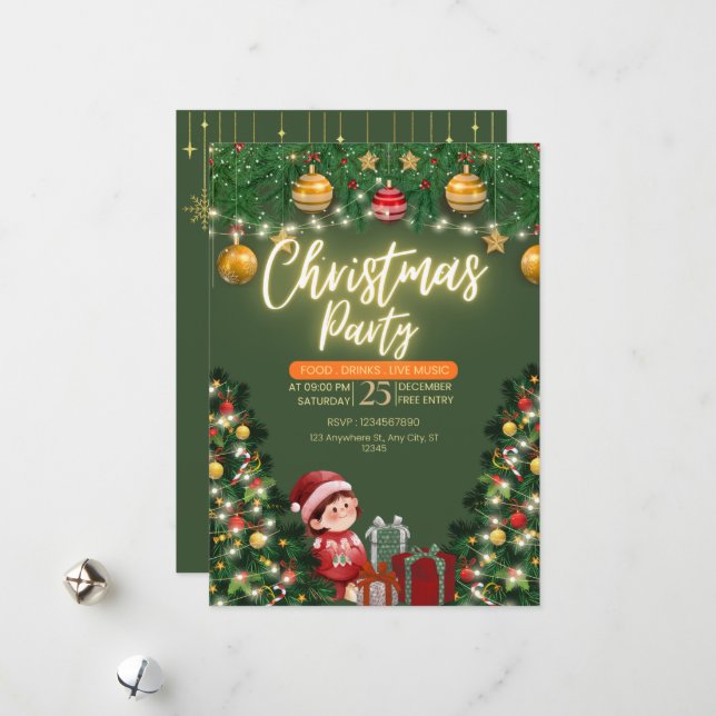 Christmas Invitation Card – Custom Holiday Party  (Front/Back In Situ)