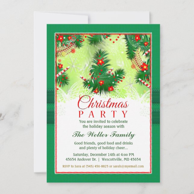 Christmas Invitation - Festive Party Red & Green (Front)