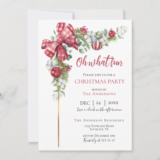 Christmas invitation garland red bow Mistletoe (Front)