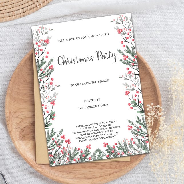 Christmas Invitation, Holiday Invitation (Floral Grass Christmas Invitations)