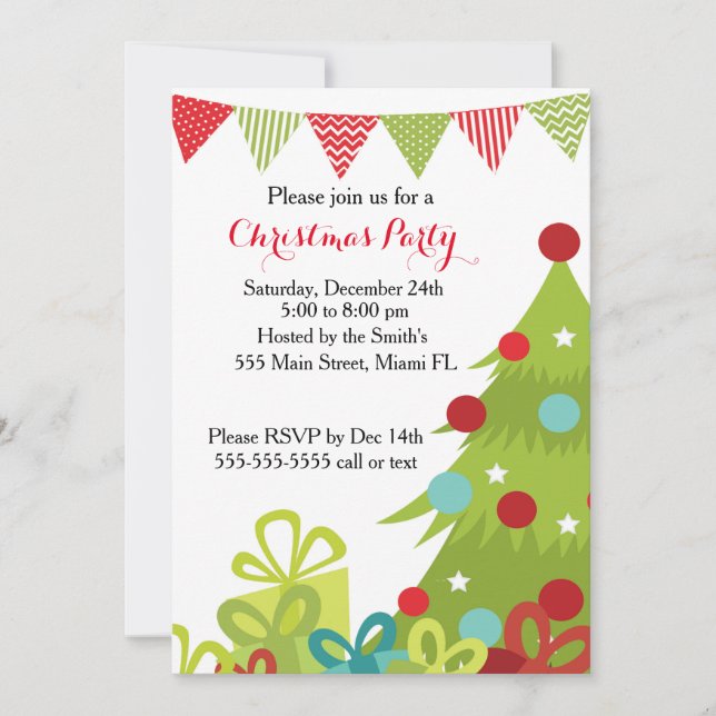 Christmas Invitation Holiday Tree Gifts (Front)
