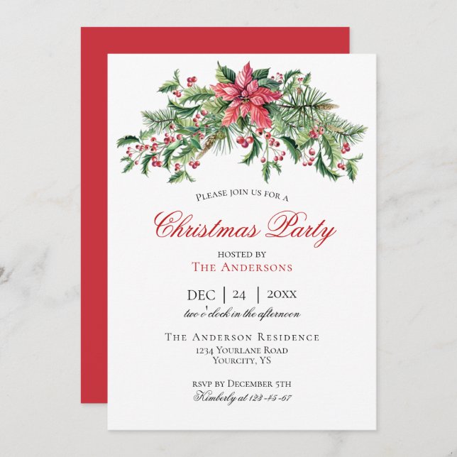 Christmas invitation party invite winter berries (Front/Back)