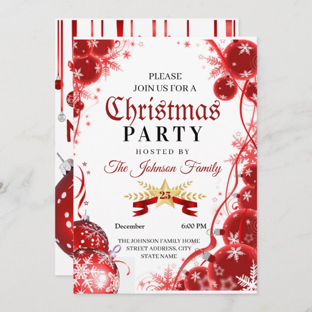 Christmas Invitation | red ornament Invitation (Front/Back)