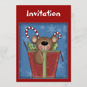 Christmas invitation with funny teddy bear