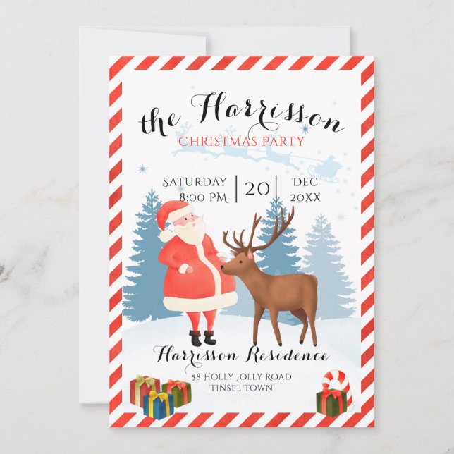 Christmas invitation with Santa and Reindeer (Front)
