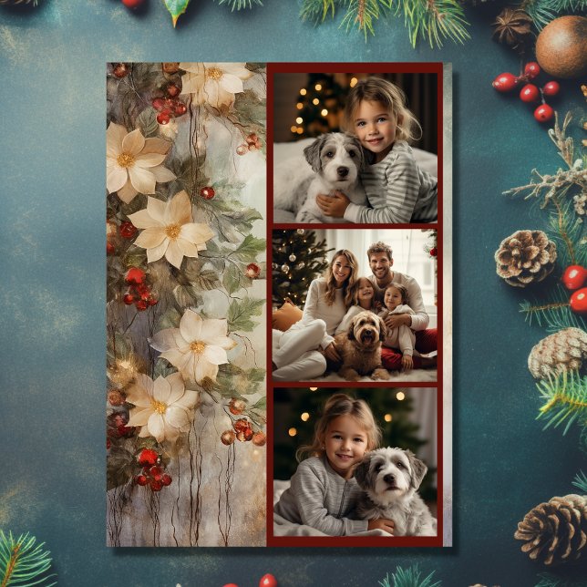 Christmas Irish Blessing 3 Photo Winter Flowers Holiday Card (Front - Christmas Irish Blessing 3 Photo Winter Flowers Holiday Card)