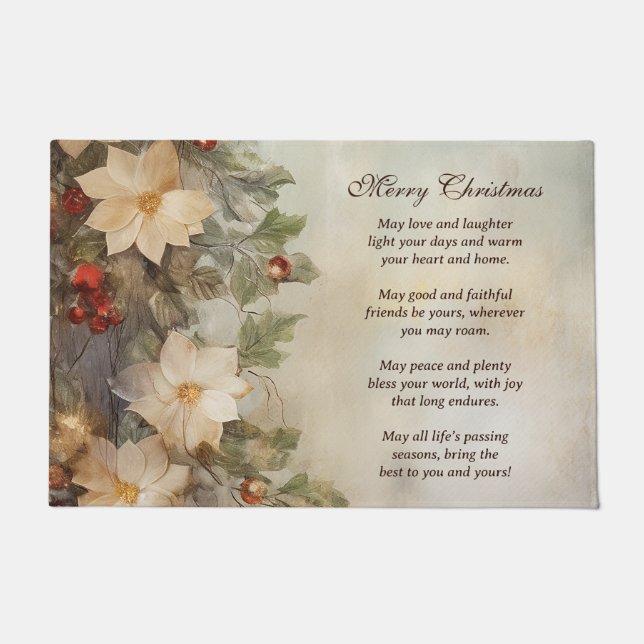 Christmas Irish Blessing | Pretty Winter Flowers Doormat (Front)