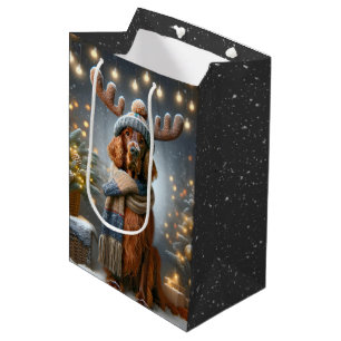 Christmas Irish Setter With Reindeer Antlers Medium Gift Bag