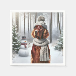 Christmas Irish Setter With Snowman Napkin