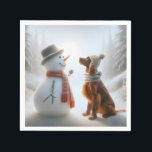 Christmas Irish Setter With Snowman Napkin<br><div class="desc">A snowman and an Irish Setter dog both wearing scarves share a moment of companionship in a snowy forest setting</div>