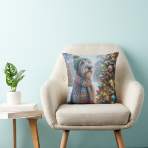 Christmas Irish Wolfhound With Tree Cushion