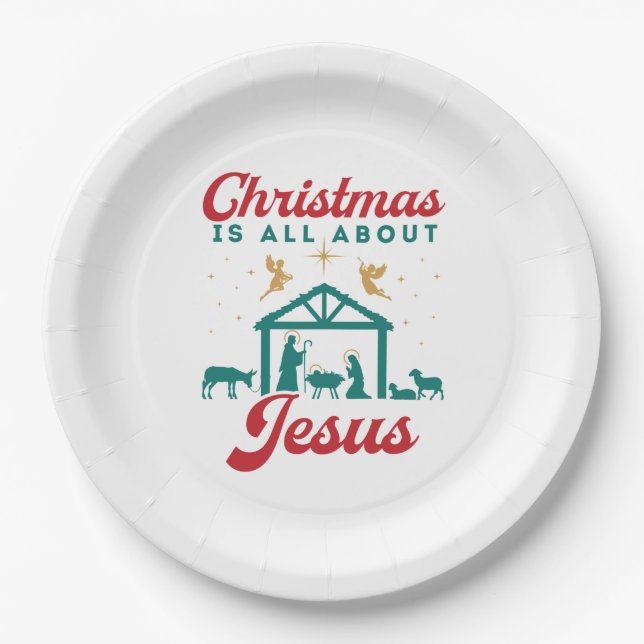 Christmas Is All About Jesus Nativity Scene Paper Plate (Front)