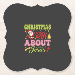 Christmas Is All About Jesus Retro Paper Coaster