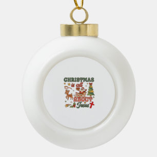 Christmas Is All About Jesus Santa Sleigh Reindeer Ceramic Ball Christmas Ornament