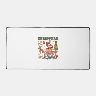 Christmas Is All About Jesus Santa Sleigh Reindeer Desk Mat