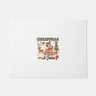 Christmas Is All About Jesus Santa Sleigh Reindeer Doormat