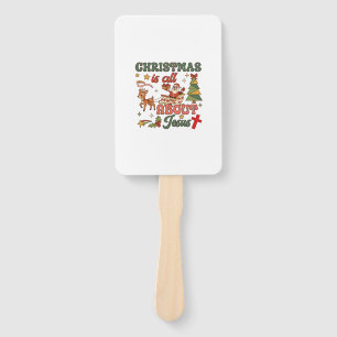Christmas Is All About Jesus Santa Sleigh Reindeer Hand Fan