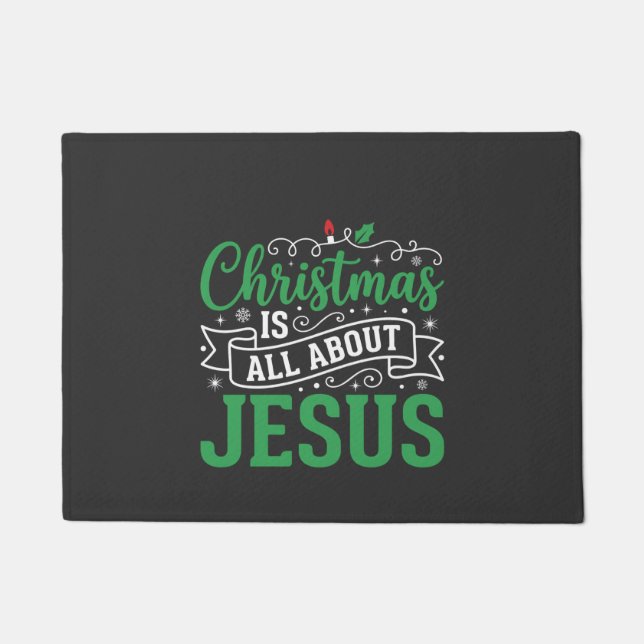 Christmas Is All About Jesus Typography Doormat (Front)
