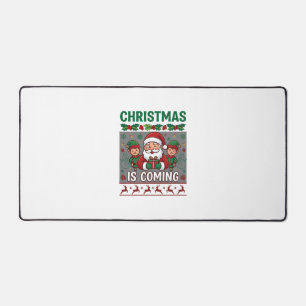 Christmas Is Coming Santa Claus Elves Reindeer Desk Mat