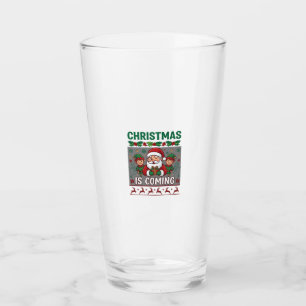 Christmas Is Coming Santa Claus Elves Reindeer Glass