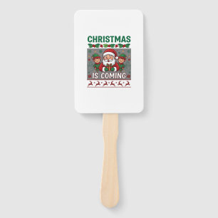 Christmas Is Coming Santa Claus Elves Reindeer Hand Fan