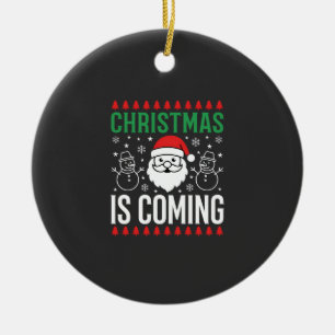 Christmas Is Coming Santa Snowman Ceramic Tree Decoration