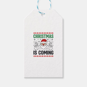 Christmas Is Coming Santa Snowman Design Gift Tags