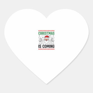Christmas Is Coming Santa Snowman Design Heart Sticker