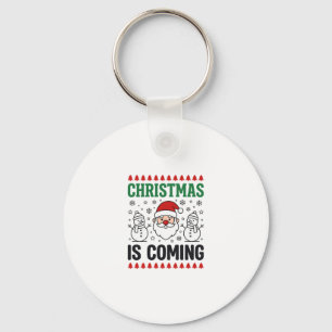 Christmas Is Coming Santa Snowman Design Key Ring
