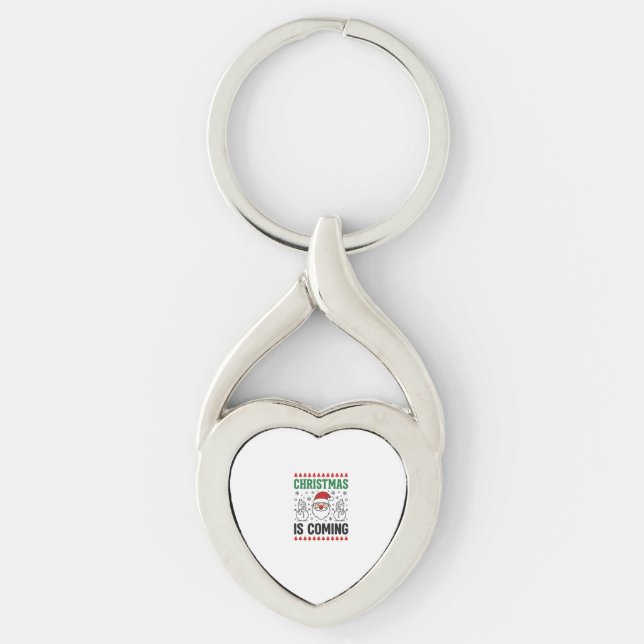 Christmas Is Coming Santa Snowman Design Key Ring (Front)