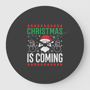 Christmas Is Coming Santa Snowman Large Clock