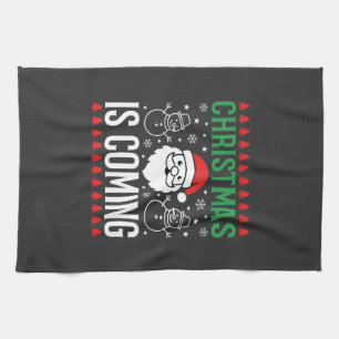 Christmas Is Coming Santa Snowman Tea Towel