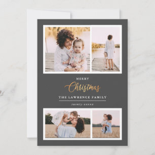 Christmas is Gold   Grey Elegant 4 photo holidays Holiday Card