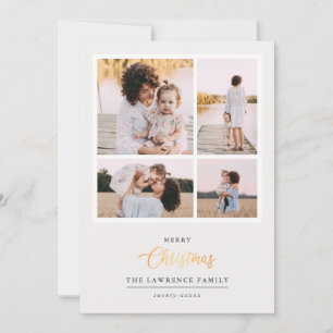 Christmas is Gold   Ivory Modern 4 photo holidays Holiday Card