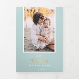 Christmas is Gold   Mint  5 Multi Photo Gallery Tri-Fold Invitation