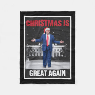 Christmas Is Great Again Xmas Pyjamas Funny Trump  Fleece Blanket